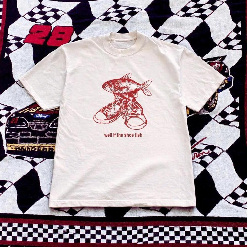White Indie Skater-Inspired T-Shirt With Red Graphics